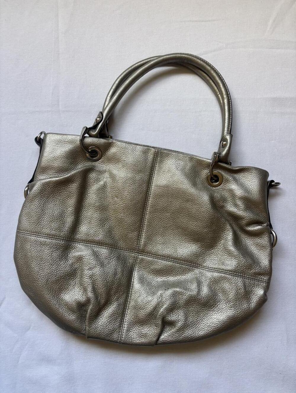 Tignanello silver/gold leather purse/ school bag